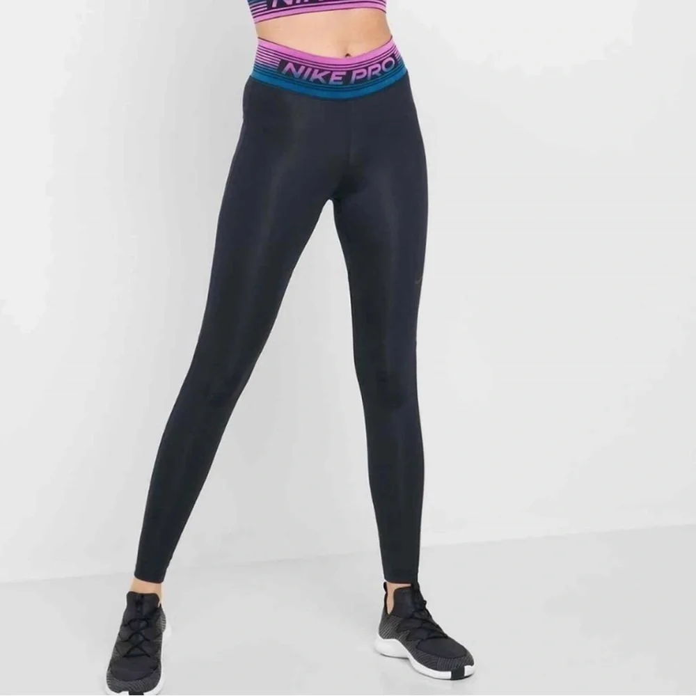 Nike Pro Intertwist Women's Leggings Black Purple Blue Compression Pants Large